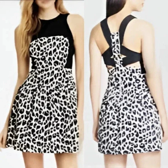French Connection Leopard Print Racerback Cocktail Dress - Picture 1 of 13